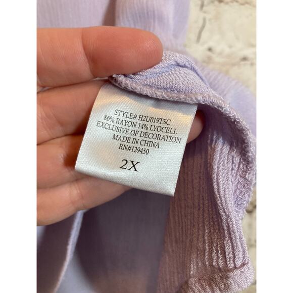 COMO Vintage Peasant Top Womens 2X Light Purple Embroidered Tie Neck Boho Hippie - Picture 13 of 14